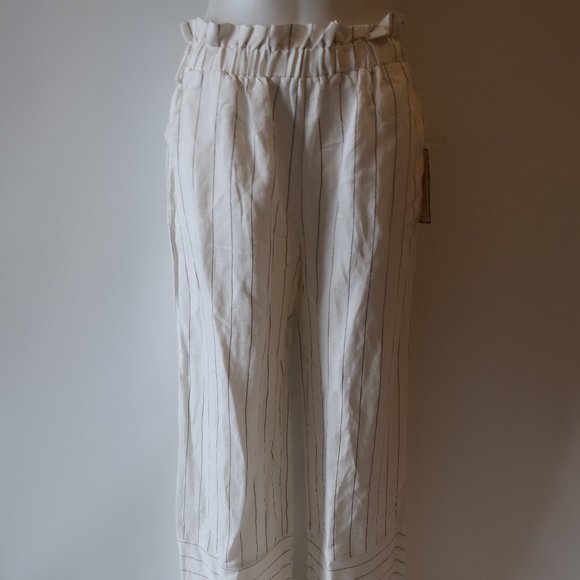 NWT Womens Vintage Havana White & Gray Striped Wide Leg Pants Sz L * - Picture 2 of 10